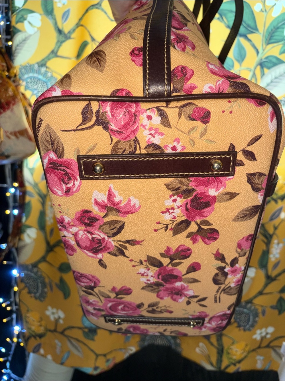 Dooney & Bourke Pink Floral Tote on Tan - Picture 7 of 8